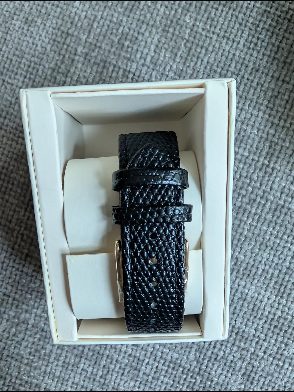 BREDA Men's Black Leather Strap Gold-Tone Square Watch